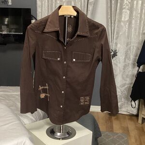 Grifflin Brown Button-Up Shirt with Embroidery - size M/L